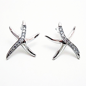 Sterling Silver Starfish and CZ Post-style Earrings